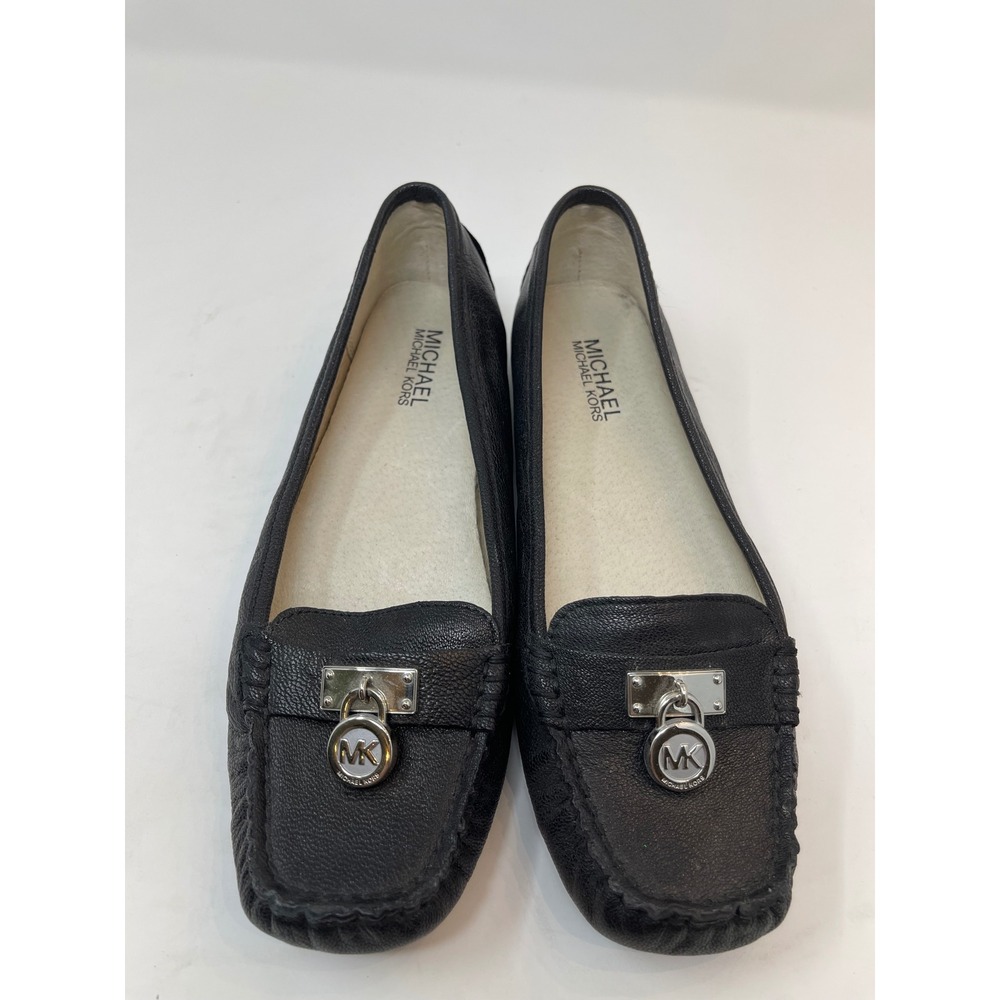 Michael Kors Fulton‎ Moccasin Women Size 7.5 Black Excellent Leather Logo Flats